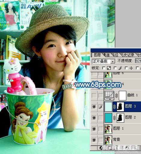 Photoshop 柔和的青黄色室内人物照片4