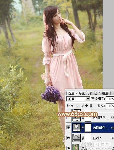 Photoshop为树林美女图片调制出柔和的淡黄早秋色8