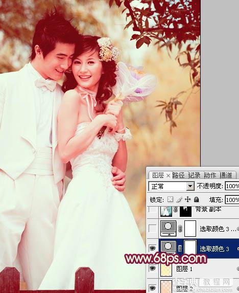 Photoshop将树林婚片调成甜美的粉褐色23