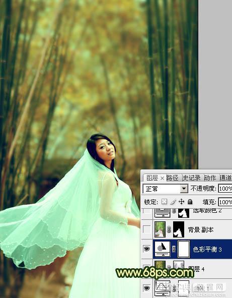 Photoshop将竹林婚片调制出漂亮的古典黄绿色效果23