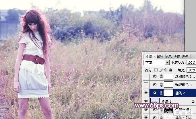 Photoshop将外景人物图片打造出唯美可爱的韩系粉调蓝紫色17