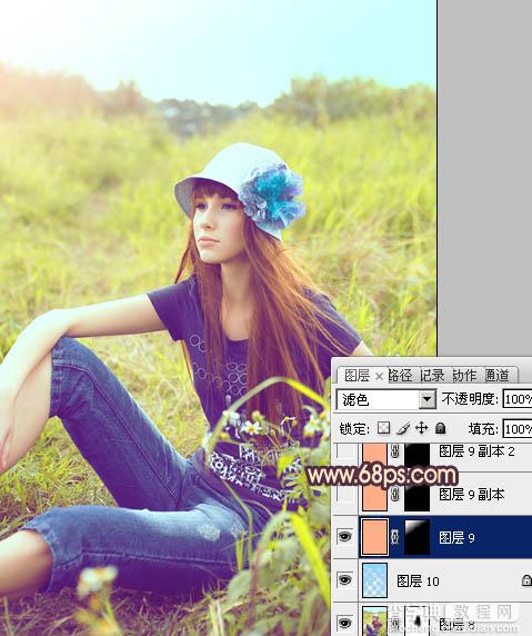 Photoshop将草地美女图片调成鲜艳的蓝黄色29