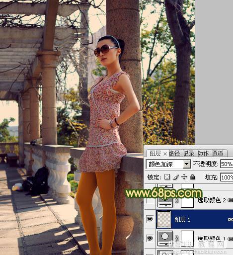 Photoshop为外景美女图片增加上甜美橙绿色12