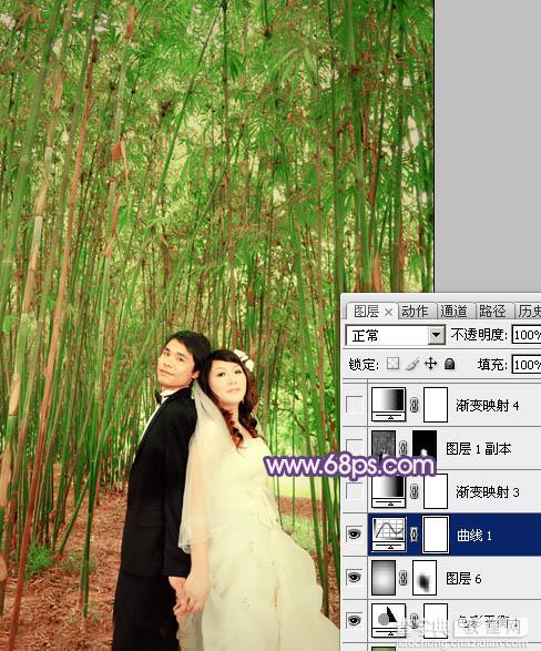 Photoshop将竹林人物图片调成柔和的蓝紫色18