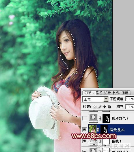 Photoshop将树林美女图片调成甜美的青绿色16