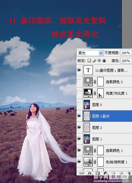 Photoshop 清晰开阔的蓝紫色草原婚片14