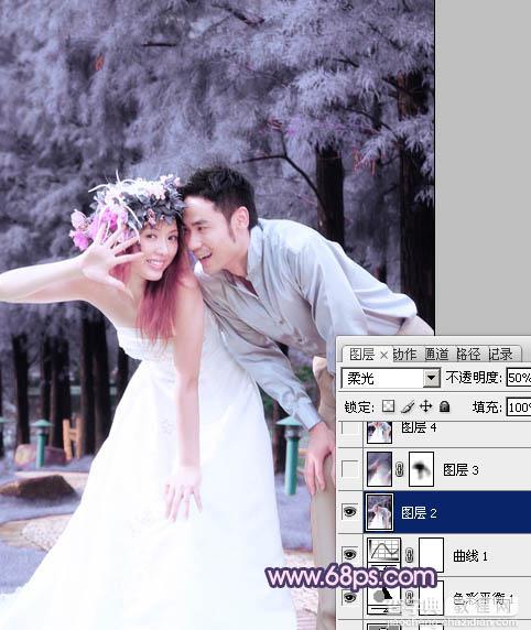Photoshop将外景婚片打造成浪漫的紫红色15