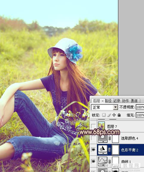 Photoshop将草地美女图片调成鲜艳的蓝黄色24