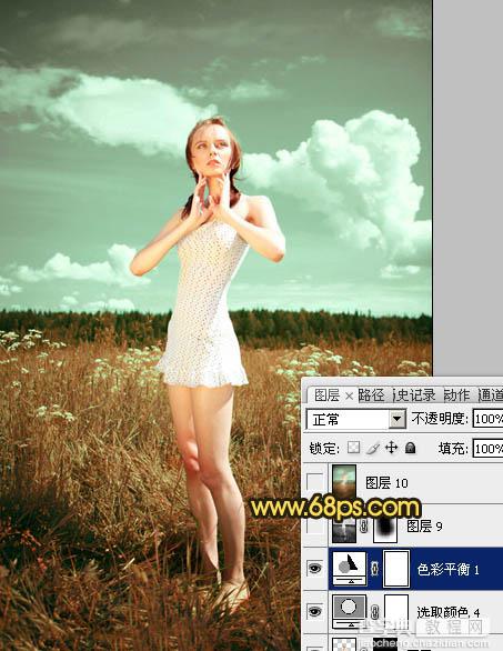 Photoshop将旷野人物图片调制出柔美的暗调青绿色24