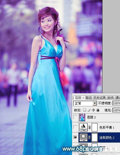 Photoshop下将街景美女图片调成时尚的青蓝色13