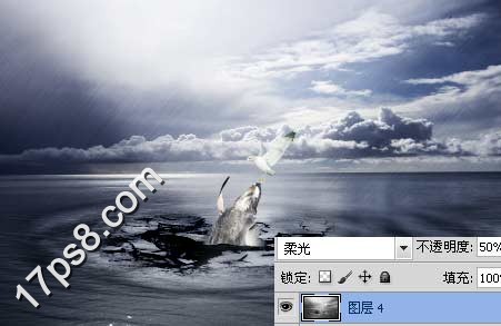 photoshop将合成鲸鱼越出水面掠夺海鸥食物场景效果25