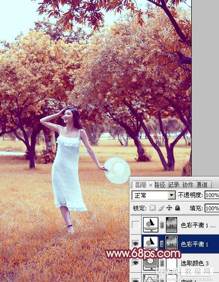 Photoshop为草地上面的美女图片调制出漂亮的秋季蓝橙色效果21
