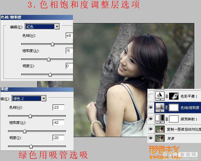 Photoshop将树林美女图片调出怀旧的古典黄褐色5