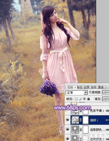 Photoshop将草地美女图片增加上梦幻的粉调蓝紫色效果10