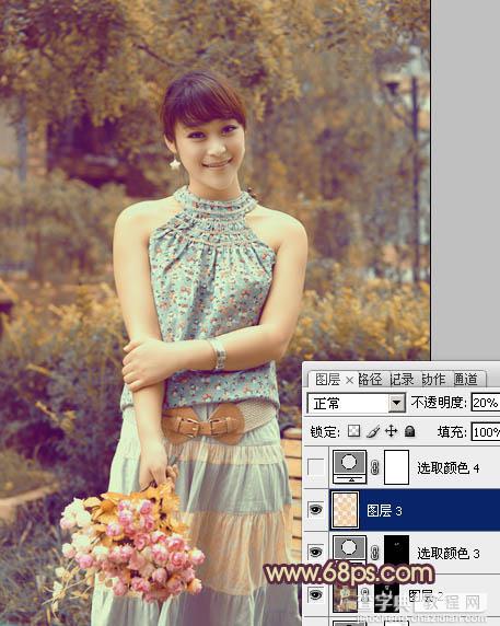 Photoshop为公园美女图片增加柔和的古典橙黄色效果24