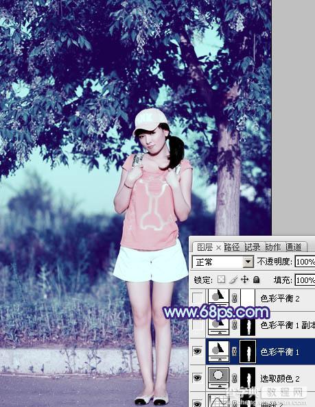 Photoshop为外景美女图片增加上流行的韩系粉蓝色效果28