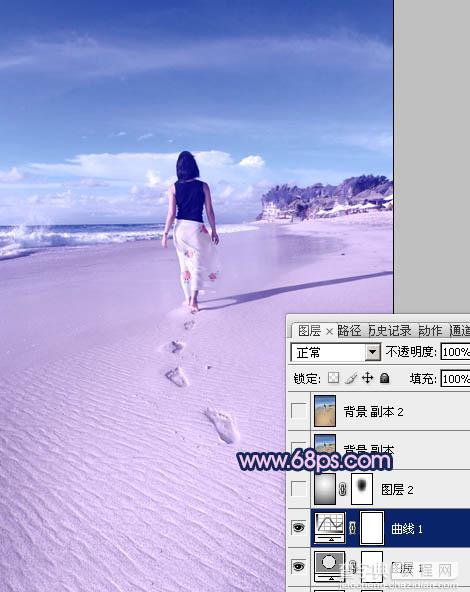 Photoshop将沙滩人物图片调成漂亮的淡蓝色15