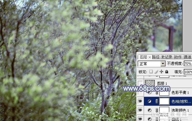 Photoshop为树林人物图片增加上唯美的韩系淡蓝色效果15