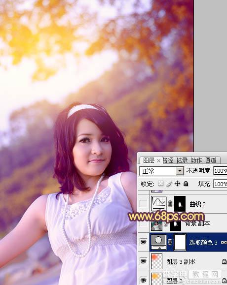 Photoshop将外景美女图片调成绚丽的紫红色24