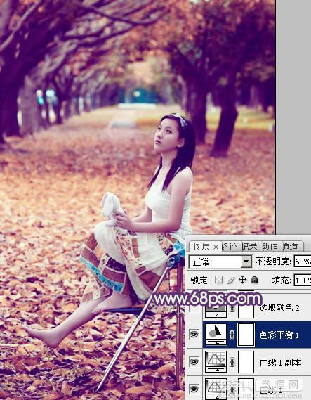 Photoshop将树林写真人物图片打造出漂亮的橙紫色18