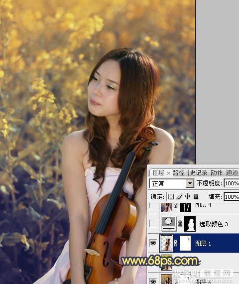 Photoshop将菜田美女图片调成柔美的古典暖色调21