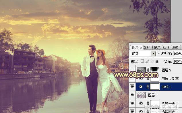 Photoshop将古镇婚片调制出漂亮的霞光色效果23