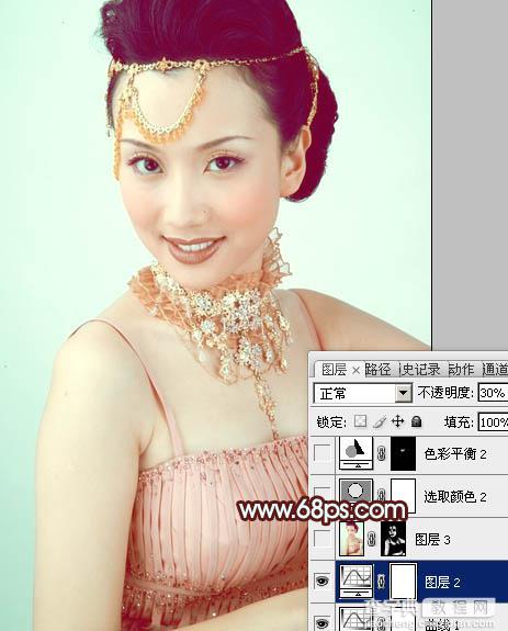 Photoshop调出写真人物图片甜美的粉青色15