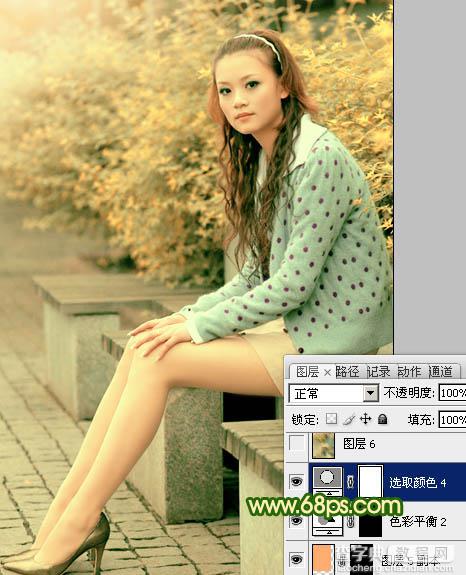 Photoshop将外景美女图片调制出温暖的橙绿色30