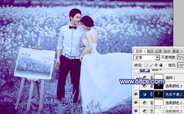Photoshop将油菜花婚片打造出梦幻的蓝色效果26