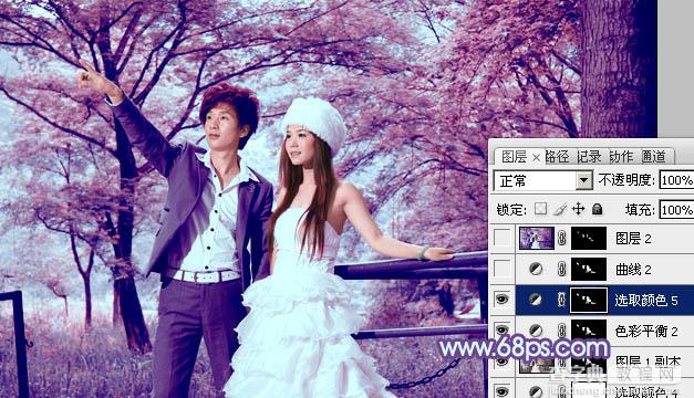Photoshop将树林婚片调制出梦幻的红紫色29