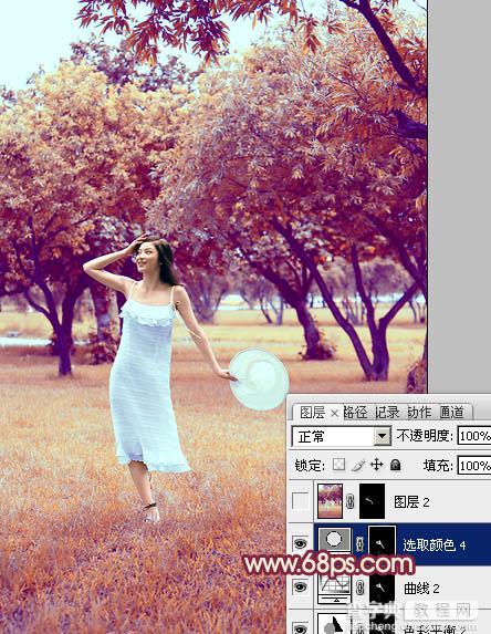 Photoshop为草地上面的美女图片调制出漂亮的秋季蓝橙色效果33