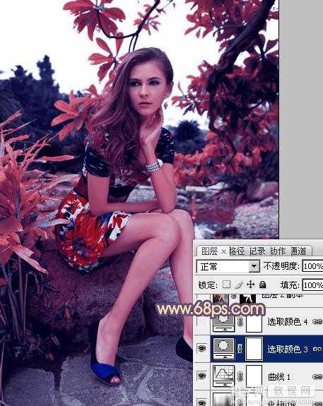 photoshop利用通道替换为树林美女图片加上古典红蓝色19