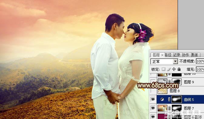 Photoshop为山景婚片增加漂亮的霞光色效果30