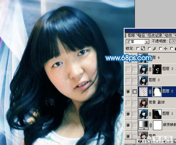 Photoshop 人物淡雅的青紫色7