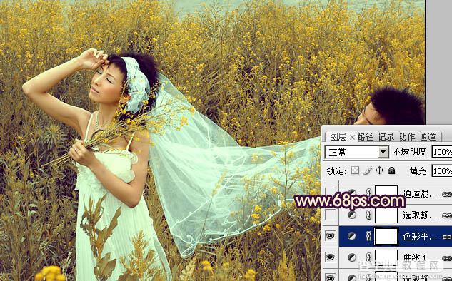 Photoshop为油菜花婚片调制出漂亮的暖意金色效果14