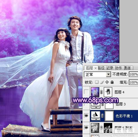Photosho将河景婚片调制出梦幻的蓝紫色26