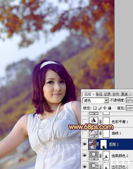 Photoshop将外景美女图片调成绚丽的紫红色12