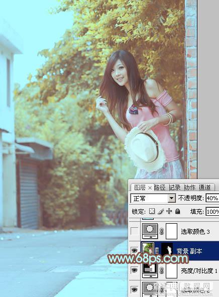 Photoshop为路边美女图片调制出淡淡的青褐色22