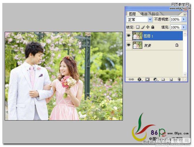 photoshop将外景婚片调制成柔美淡紫色调的实例教程3