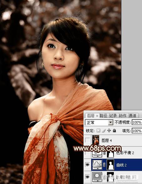Photoshop将外景美女图片调制出非常有个性的橙褐色19