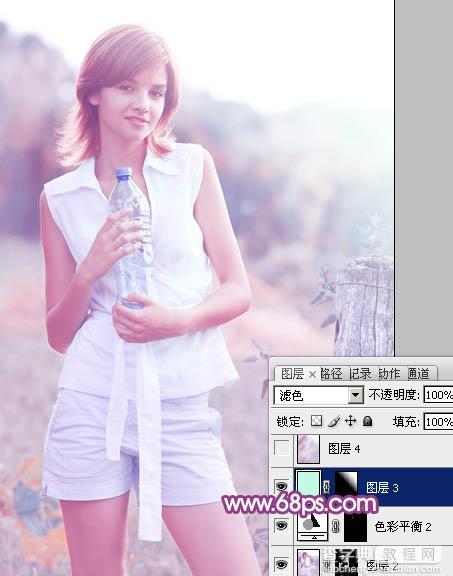 Photoshop将外景清纯美女图片增加上唯美的淡调蓝紫色效果28