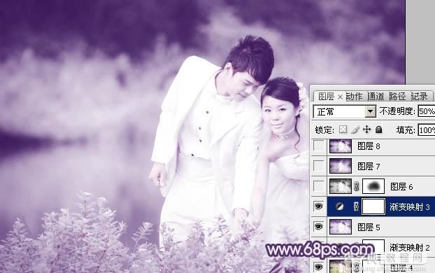 Photoshop将外景婚片调成梦幻的淡紫色21