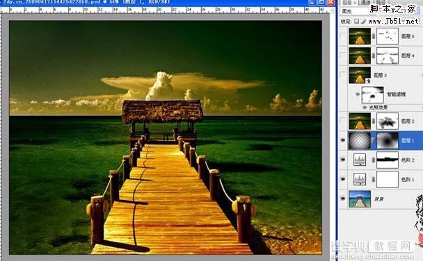 Photoshop 打造漂亮的暗调黄绿色海景图片6