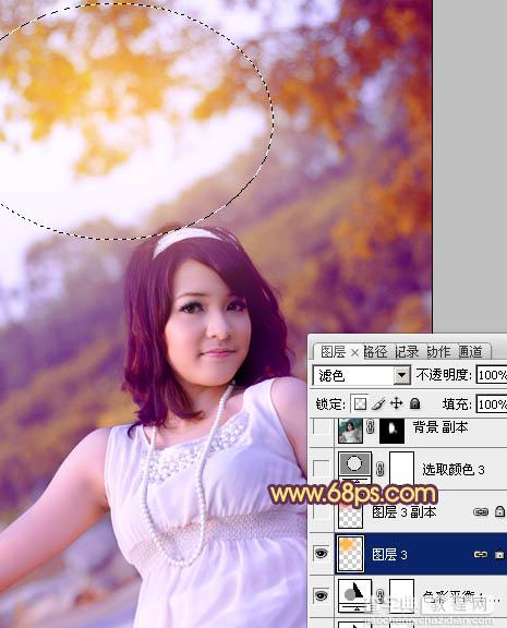 Photoshop将外景美女图片调成绚丽的紫红色20