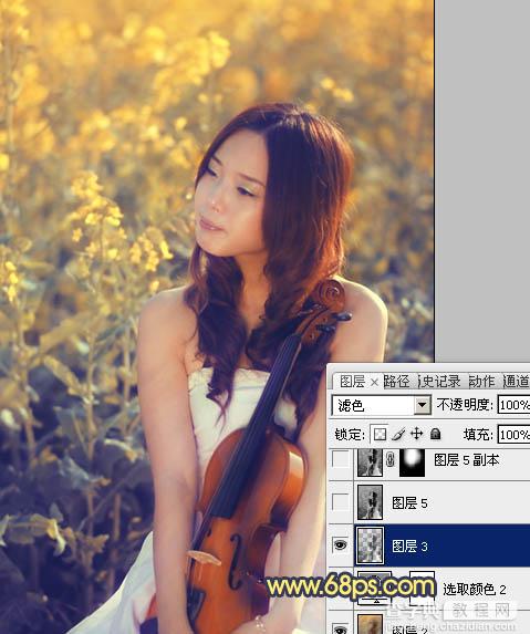 Photoshop将菜田美女图片调成柔美的古典暖色调19