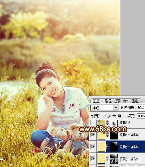 Photoshop将草地人物图片调制出柔美的黄褐色效果24