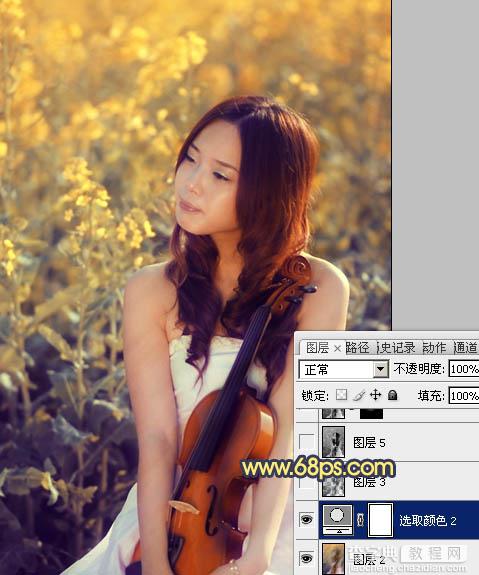 Photoshop将菜田美女图片调成柔美的古典暖色调18