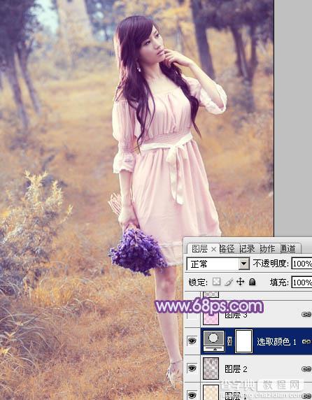 Photoshop将草地美女图片增加上梦幻的粉调蓝紫色效果21