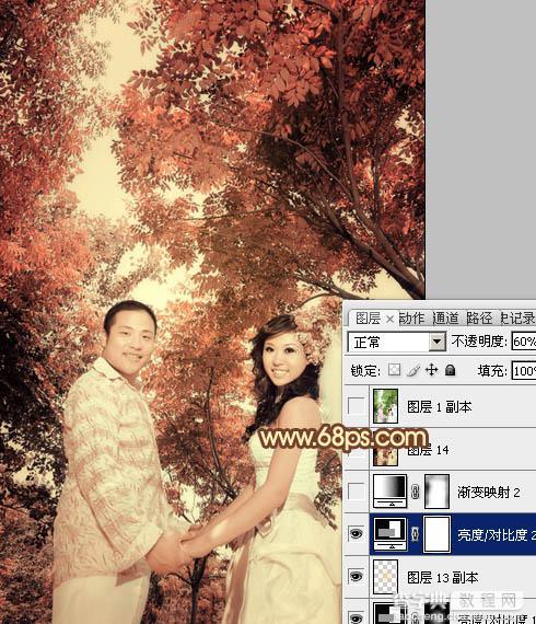 Photoshop将外景婚片调成柔美的古典黄褐色28