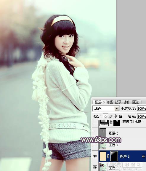 Photoshop为街道美女图片加上淡绿韩系色26